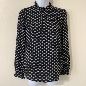 Loft Preppy Twee Ruffle Collar Floral Office Workwear Half Button Blouse XS